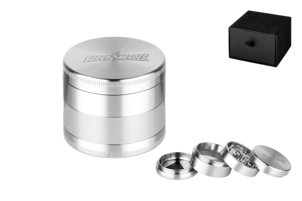 Super Heroes Grinder 4-teilig  Edelstahl Ø 55mm Höhe 45mm silberfarben